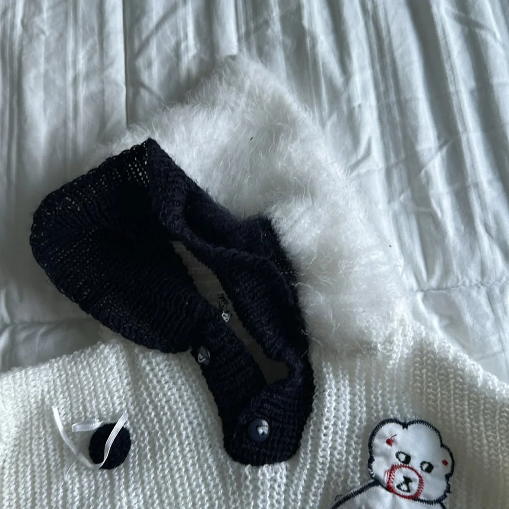 Vintage teddy bear Adorable White and Black Knit Baby Outfit